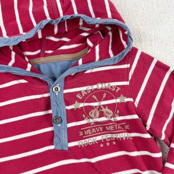 Pumpkin Patch Henley Hoodie Boys Size 3 Red White Striped Hooded T-Shirt Rock - Picture 2 of 12